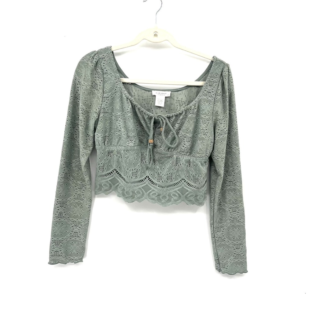 Kirious sage green corset style fairycore boho whimsigoth cottagecore top L